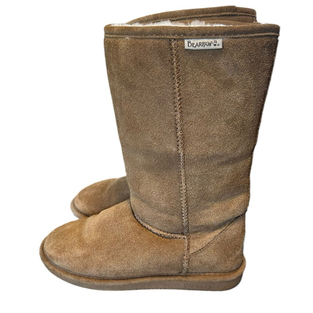 Bearpaw EMMA TALL Ugg Style Tan High Suede Boots Sheepskin Wool Lining - Size 7